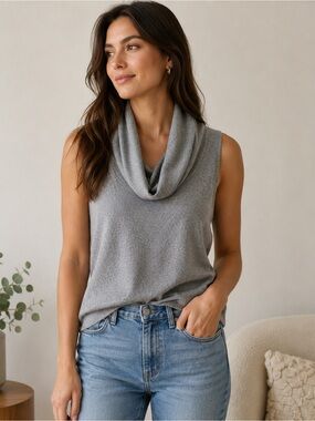 Cooperative Gray Cowl Neck Tank Top Size Medium Soft Stretch -normcore neutral